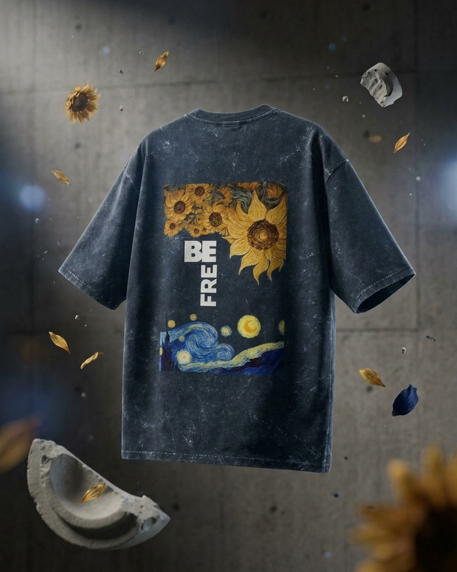 Be free Unisex Acid Washed Oversized Graphic Tee