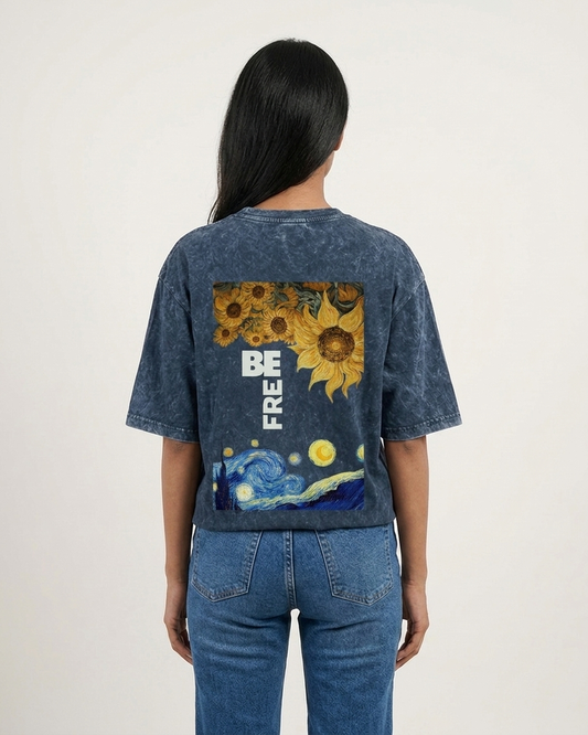 Be free Unisex Acid Washed Oversized Graphic Tee